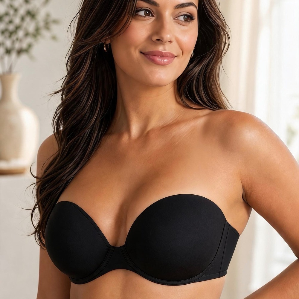 New Bali Stay In Place Strapless Bra Womens 34D Black DFB966 Multi-Way Underwire